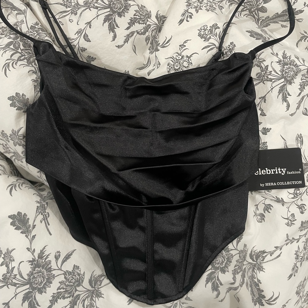 Black silk corset top